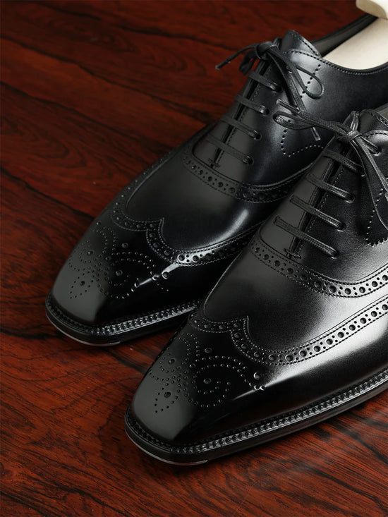 BLACK LEATHER MODENA BROGUE WINGTIP OXFORD SHOE-FORMAL SHOES