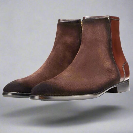 BROWN SUEDE FENLAND SLIP ON CHELSEA BOOTS With Brown Leather - CHELSEA BOOTS