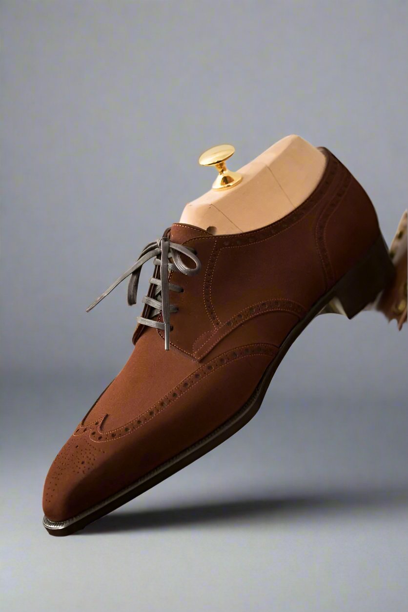 BROWN SUEDE LEATHER MODENA BROGUE WINGTIP OXFORD SHOE-FORMAL SHOES