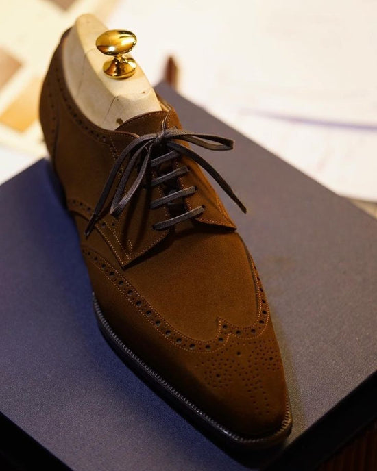BROWN SUEDE LEATHER MODENA BROGUE WINGTIP OXFORD SHOE-FORMAL SHOES