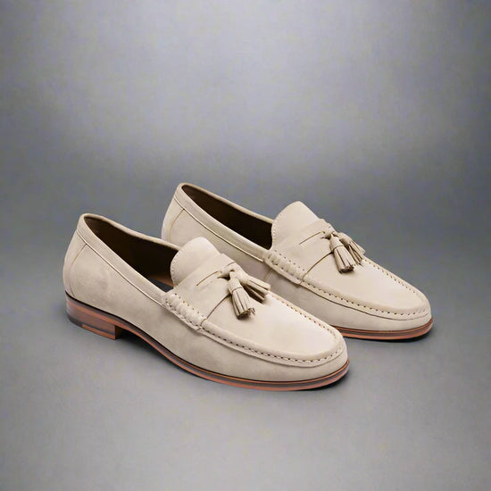 Beige Italian Suede Lysandra Tassel Loafers - Loafers Shoes