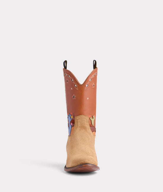 Beige Suede Leather And Brown Leather Barstow Slip On Western Cowboy Boots - Cowboy Boots