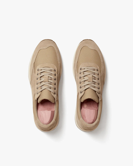 Beige Suede Leather Lace Up Running Sneaker Shoes - Sneaker Shoes