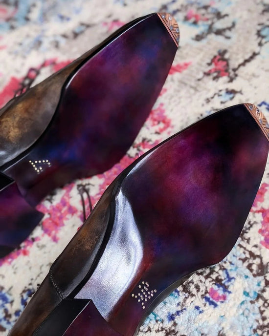 Black Alligator Suede And Italian Patina Leather Derby Shoes Goodyear Welted Construction With Metal Toe Plate - Formal Shoes