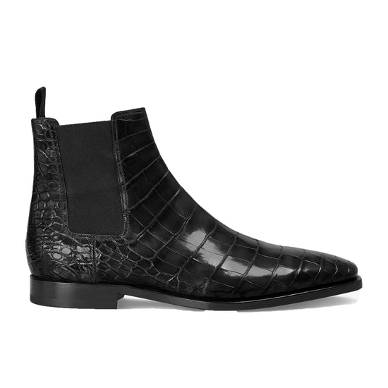 Black Alligator Textured Leather Evington Chelsea Slip On Boots - Boots