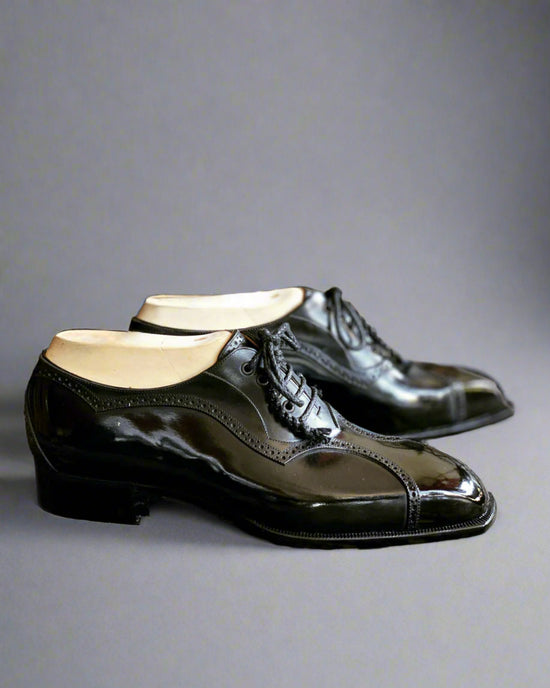 Black Calf Leather Isolde Brogue Toe Wing Oxfords - Formal Shoes - FB2