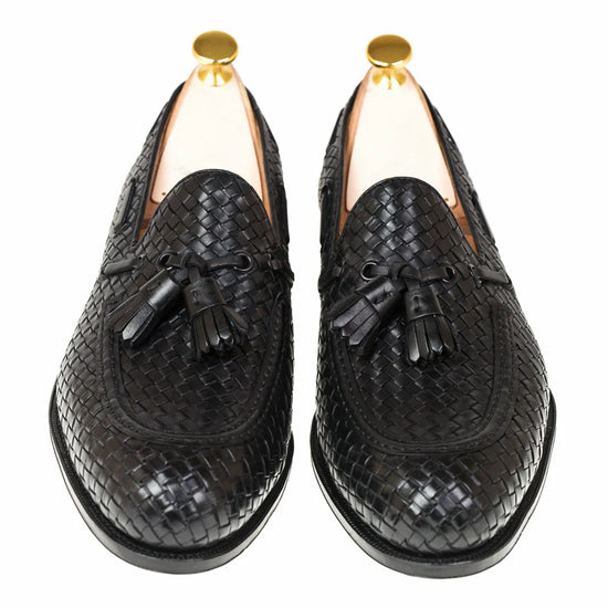 Black Hand Woven Braided Leather Acton Loafers - Loafers Shoes