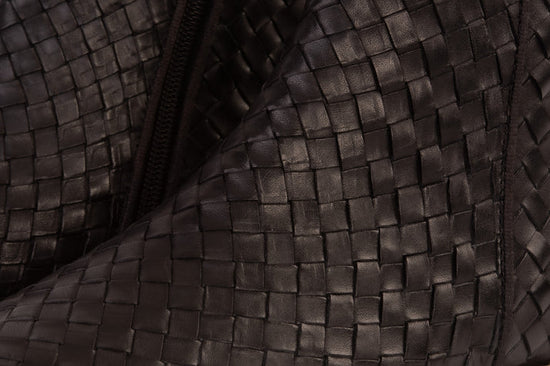 Black Handwoven Leather Braided Men Boot with a Zipper - Boots