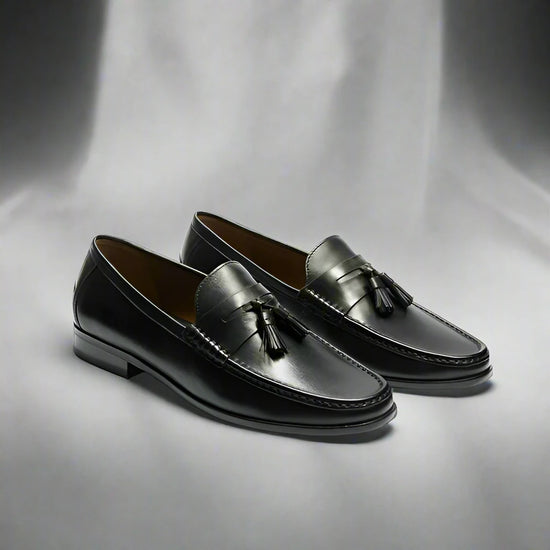 Black Italian Leather Lysandra Tassel Loafers - Loafers Shoes