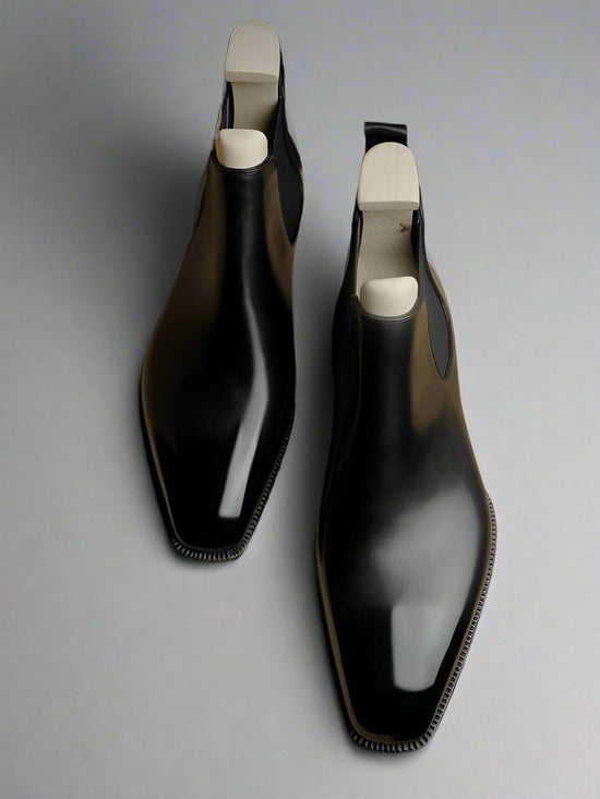 Black Italian Leather Slip On Whole cut Chelsea Boot - Chelsea Boots