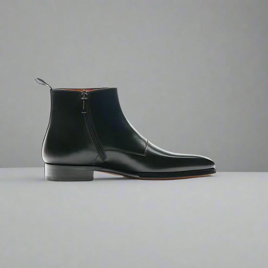 Black Italian Leather Triple Monkstrap Chelsea Boots Shoes With Zipper - Boots - Monk Shoes