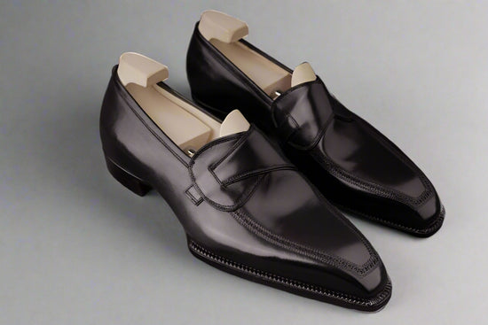 Black Leather Bespoke Hunter lbiza Slip On Cross Component Loafers - Loafers Shoes