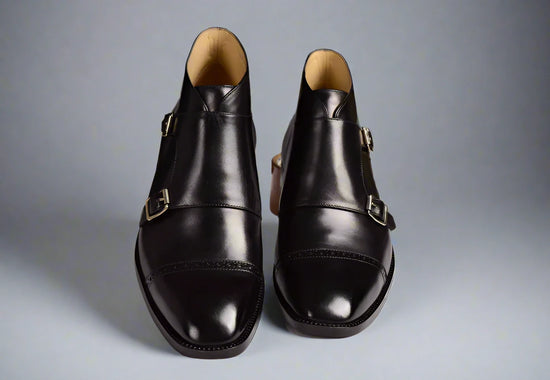 Black Leather Burgos Monk Strap Boots - Monk Boots