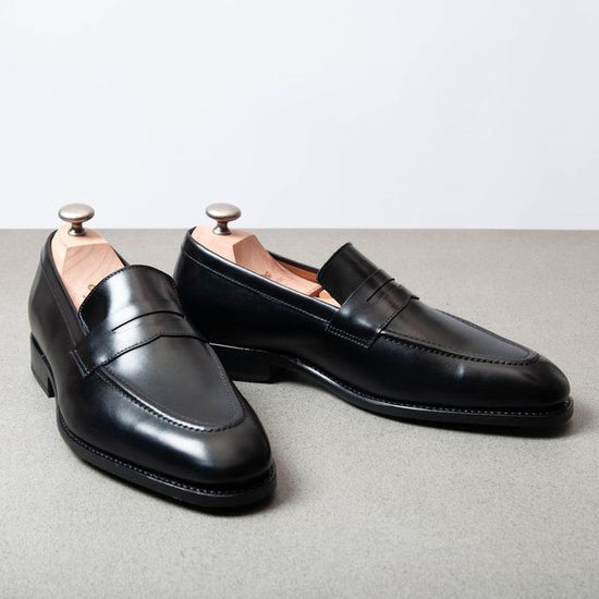 Black Leather Malaga Penny Loafers - Loafers Shoes