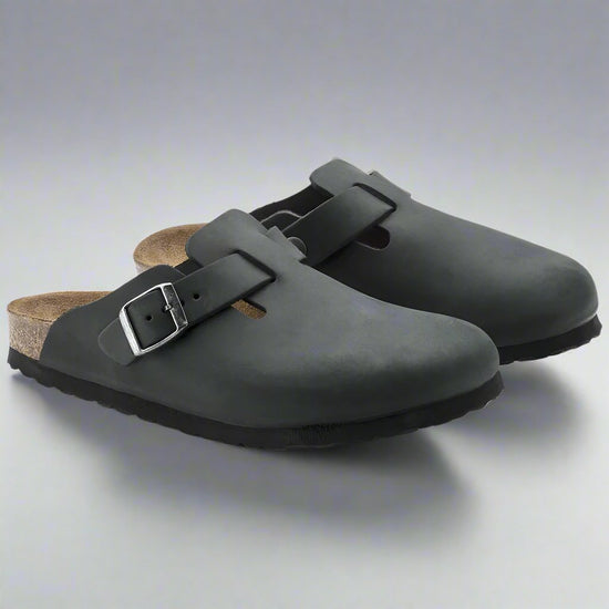 Black Leather Pedestal Platforms Clogs - Clogs