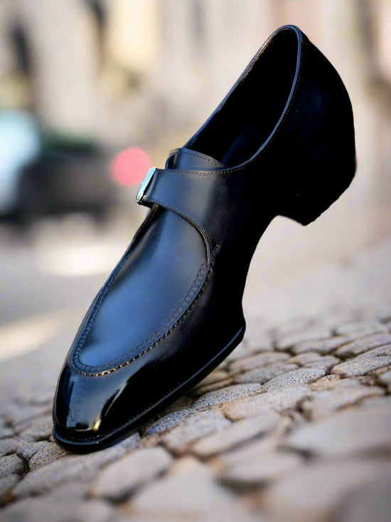 Black Leather Stellan Single Monk Straps - Formal Shoes - Monk Shoes