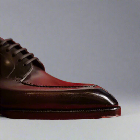Black Leather With Burgundies Tone Derby Shoes - Formal Shoes