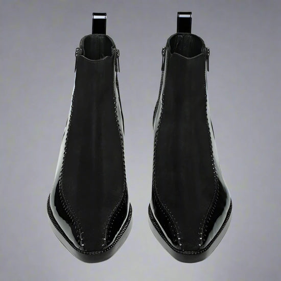 Black Patent Leather And Black Suede Draven Zipper Boots - Boots