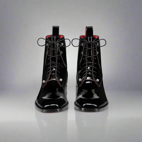 Black Patent Leather Barletta Lace Up Boots - Boots