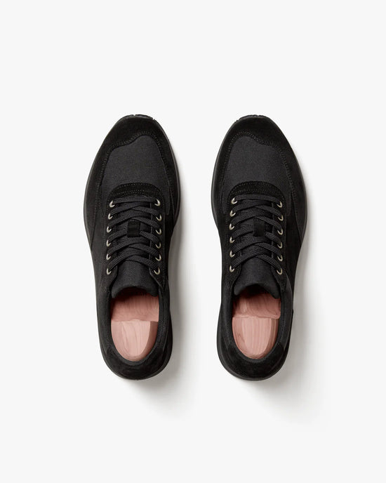 Black Suede Leather Lace Up Running Sneaker Shoes - Sneaker Shoes