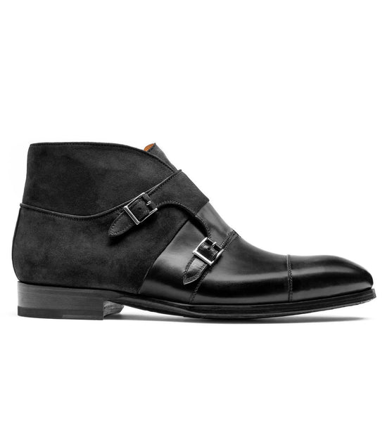 Black Suede & Leather Philadel Monk Strap Boots - Monk Strap Boots