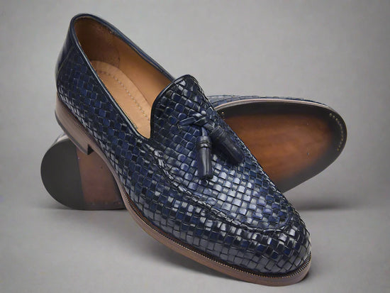 Blue Hand Woven Braided Leather Acton Tassel Loafers - Loafers Shoes
