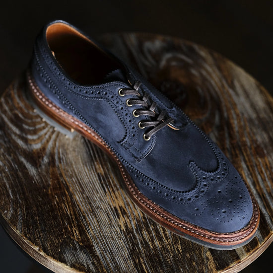 Blue Italian Suede Leather Brogue Wingtip Goodyear Welted Oxfords - Formal Shoes