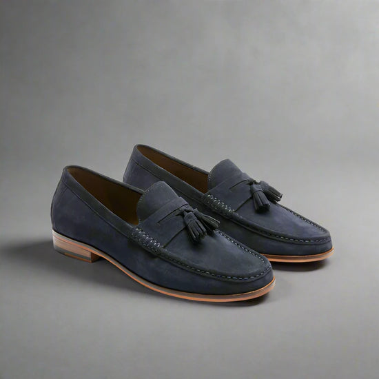 Blue Italian Suede Lysandra Tassel Loafers - Loafers Shoes