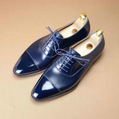 Blue Leather Isolde Brogue Toe Cap Oxfords - Formal Shoes