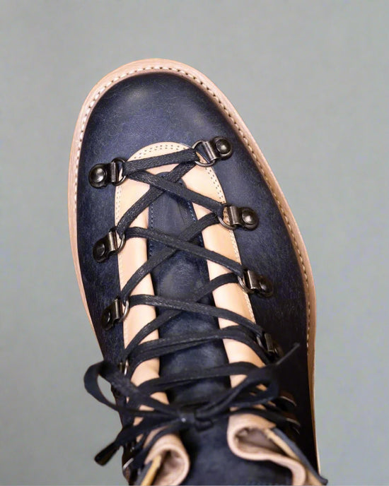 Blue Leather and White Leather High Top Lace Up Boots With White Sole - Combat Boots - Boots