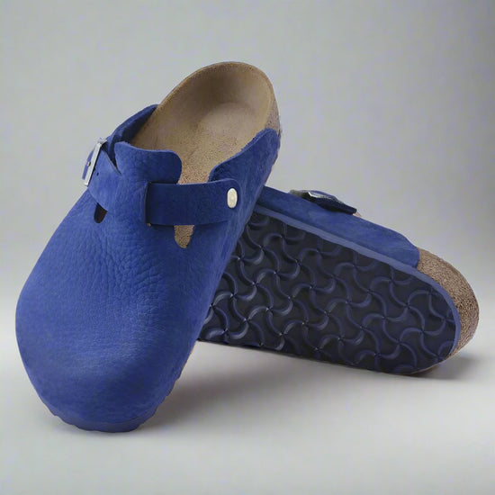 Blue Nubuck Leather Pedestal Platforms Clogs - Clogs