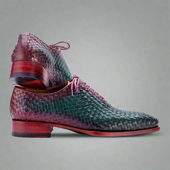 Green Patina Braided Leather Brogue Oxfords - Formal Shoes