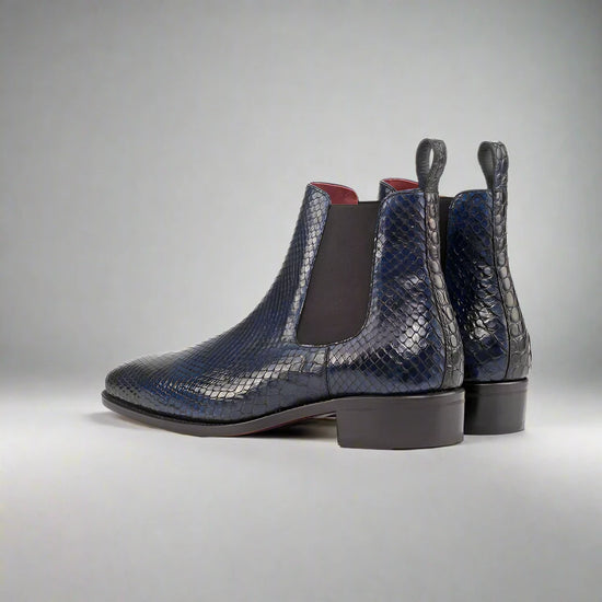 Blue Punched Leather Amarante Slip On Boots - Boots