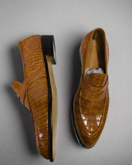 Brown Alligator Italian Leather Loafers Shoes - Formal shoes - Loafers Shoes