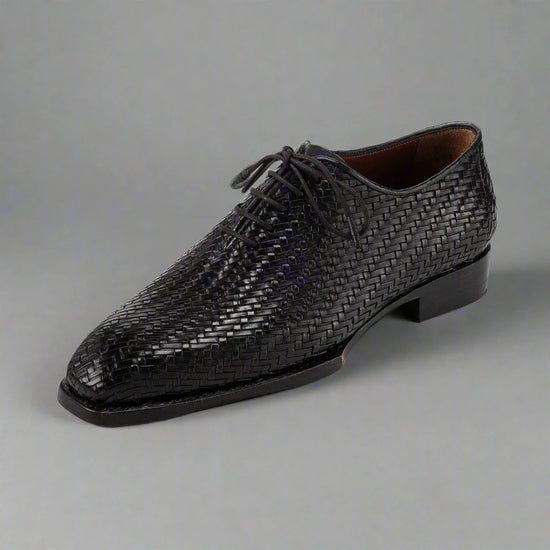 Black Braided Leather Brogue Oxfords - Formal Shoes