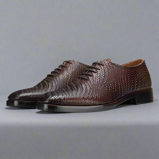 Brown Braided Leather Brogue Oxfords - Formal Shoes