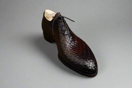 Brown Braided Leather Round Toe Oxford Shoes - Formal Shoes