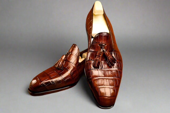 Brown Croc Leather Acton Slip On Tassel Loafers - Loafers Shoes