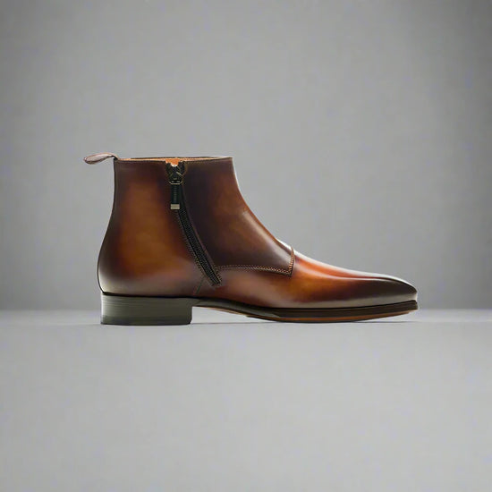 Brown Tan Italian Leather Triple Monkstrap Chelsea Boots Shoes With Zipper - Boots - Monk Shoes