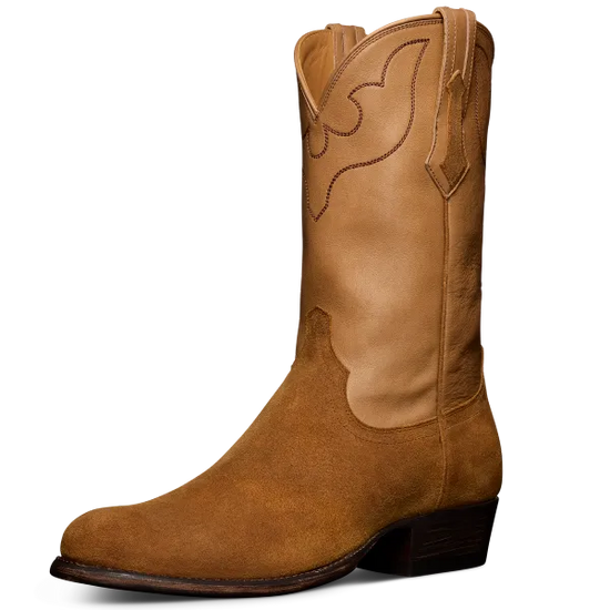 Brown Italian Suede Leather Bastrop Slip On Zipper Western Cowboy Boots - Cowboy Boots