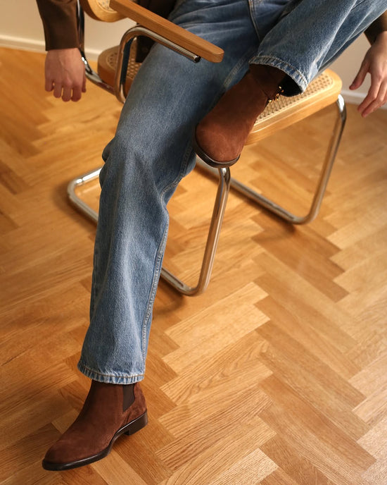 Brown Italian Suede Leather Buckle Chelsea Boots - Boots
