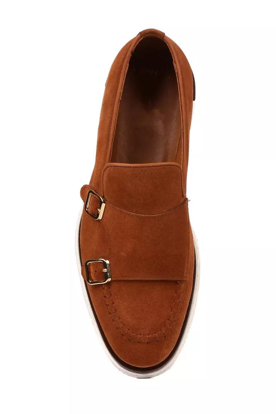 Brown Italian Suede Leather Double Monkstrap Shoes With Sneakers Sole - Leather Shoes