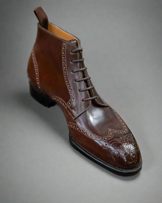 Brown Leather Barletta Lace Up Brogue Wingtip Oxford Boots - Boots