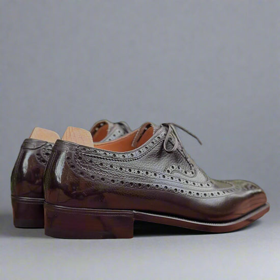Brown Leather Brogue Wingtip Oxford Lace Up Formal Shoes - Formal Shoes