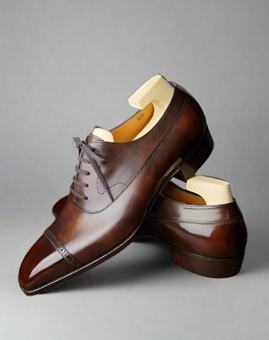 Brown Leather Isolde Brogue Toe Cap Oxfords - Formal Shoes