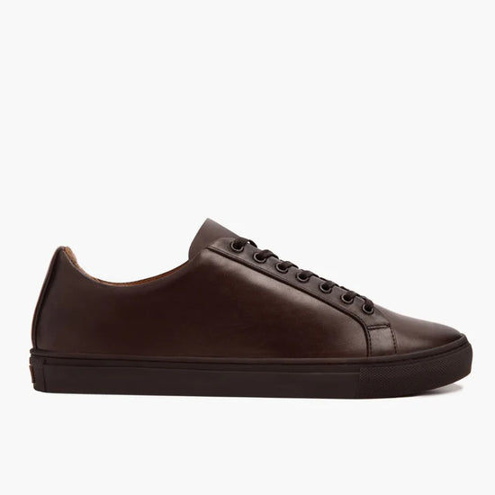 Brown Leather Low Top Lace Up Sneakers with Brown Sole - Sneaker Shoes