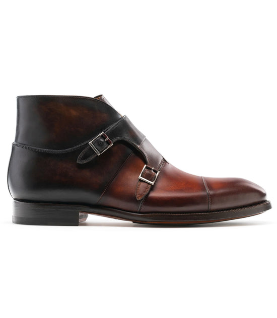 Brown Leather Ortigas Double Monk Strap Boots - Monk Strap Boots