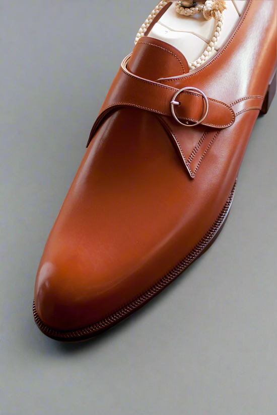 Brown Leather Single Monk Straps - Monk Shoes