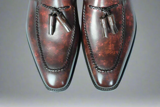 Brown Leather Slip On Lysander Tassel Loafers - Loafers