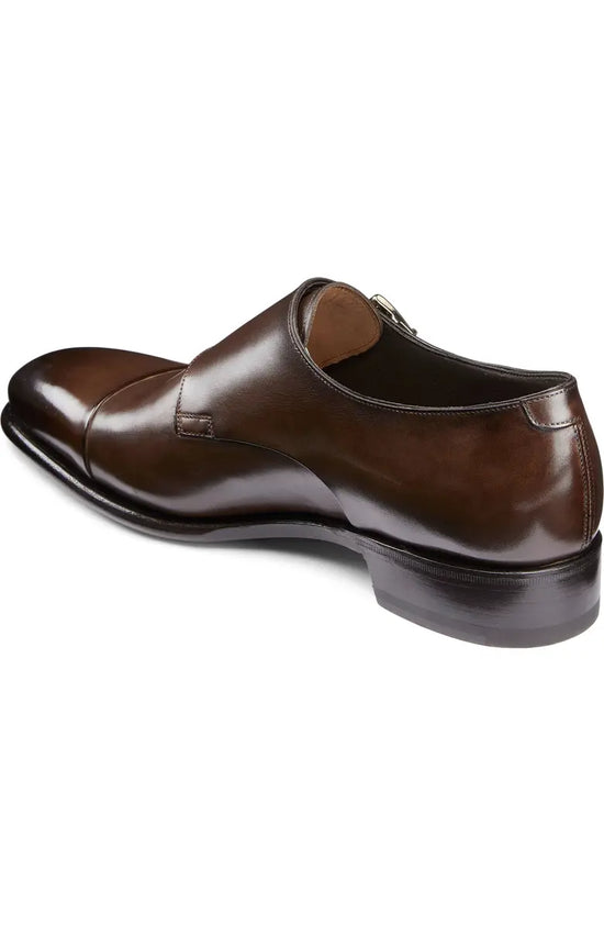 Brown Leather Soren Double Monk Strap Toe Cap Shoes - Monk Shoes